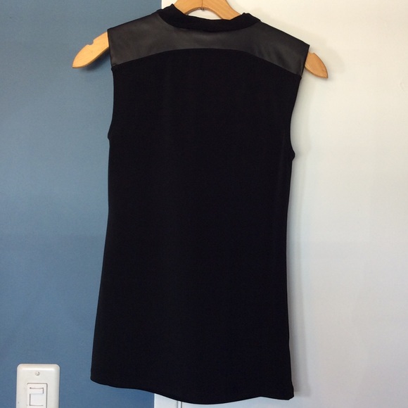 Ann Taylor black cowl neck top faux leather detail - Picture 2 of 6